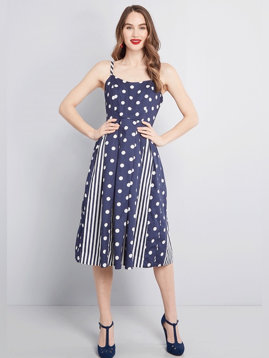 Modcloth Dresses & Skirts - MODCLOTH Fit And Flare Polka Dot Striped Midi Dress Size 8